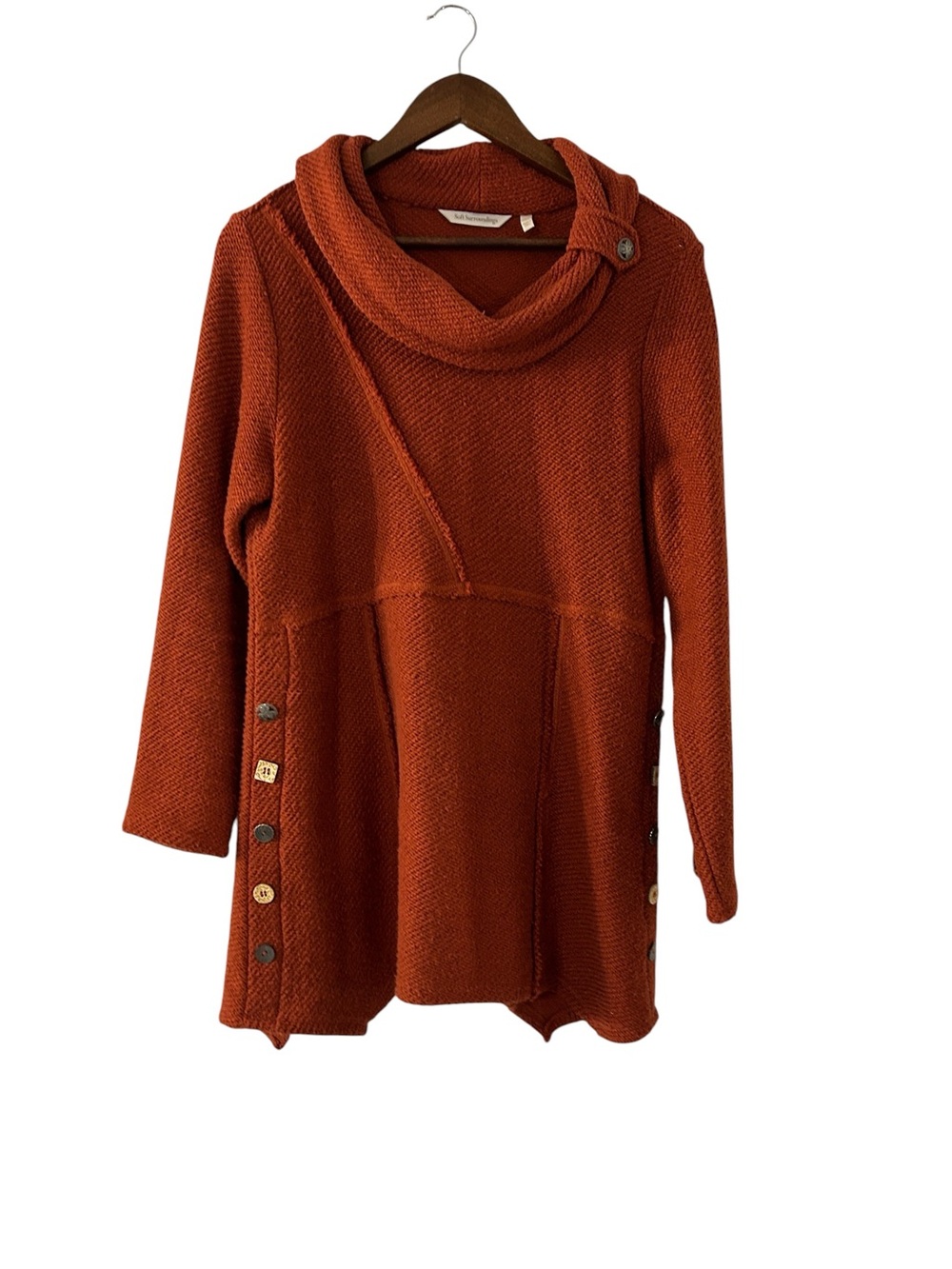 Soft Surroundings Cozy Cowl Neck Button-Accent Sweater Tunic - Rust Size M Fall